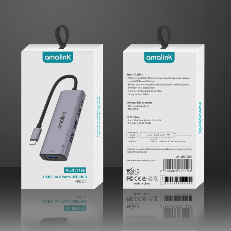Многофункциональная док-станция amalink 95119D Type-C / USB-C на 4 порта USB + PD 3.0