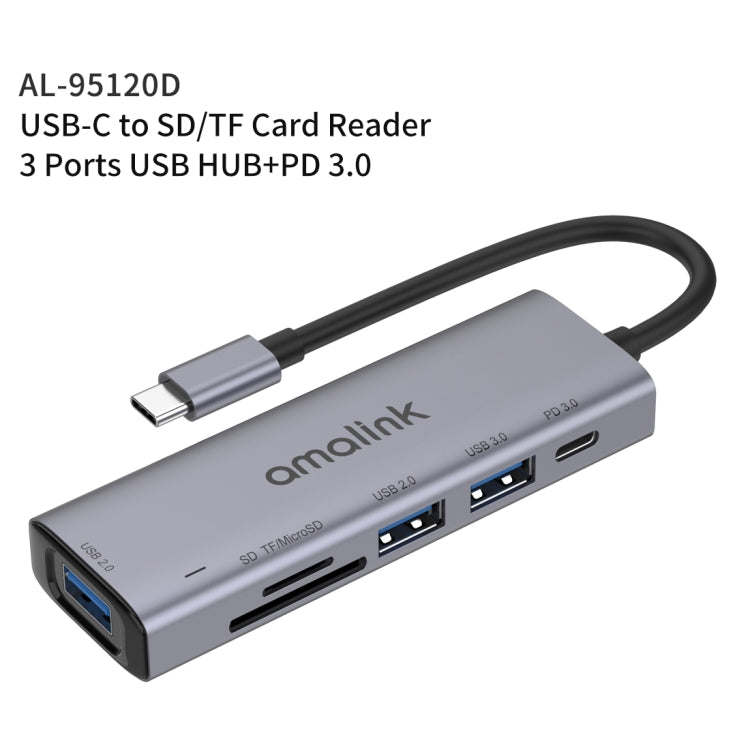 Многофункциональная док-станция-концентратор amalink 95120D Type-C / USB-C для SD/TF + 3 порта USB + PD 3.0
