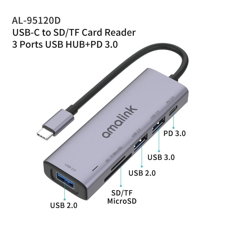 Многофункциональная док-станция-концентратор amalink 95120D Type-C / USB-C для SD/TF + 3 порта USB + PD 3.0