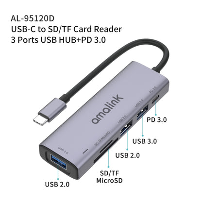 Многофункциональная док-станция-концентратор amalink 95120D Type-C / USB-C для SD/TF + 3 порта USB + PD 3.0