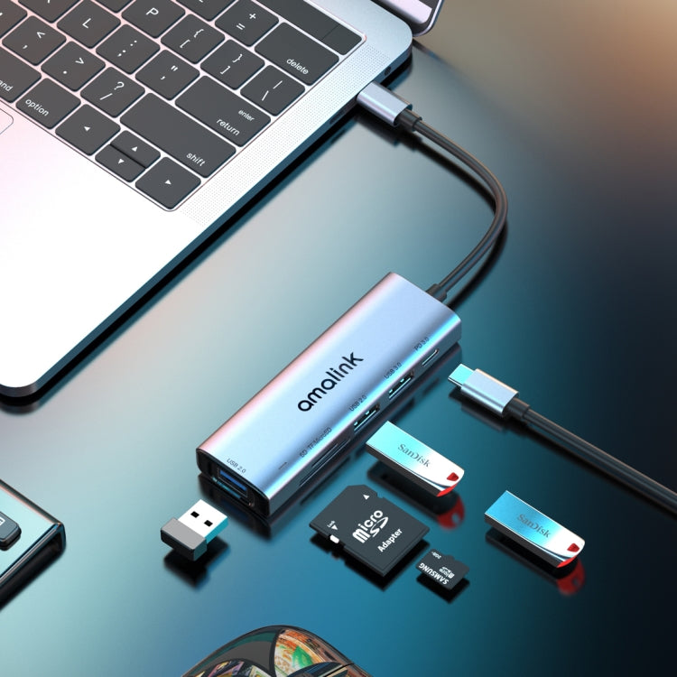 Многофункциональная док-станция-концентратор amalink 95120D Type-C / USB-C для SD/TF + 3 порта USB + PD 3.0