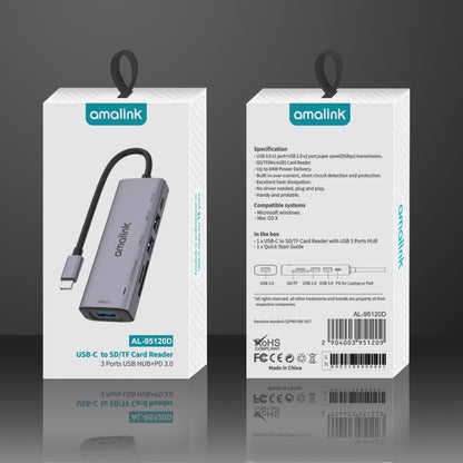 Многофункциональная док-станция-концентратор amalink 95120D Type-C / USB-C для SD/TF + 3 порта USB + PD 3.0