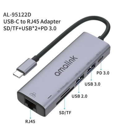 amalink 95122D Type-C / USB-C to RJ45 + 2 Ports USB + PD 3.0 Multi-function HUB