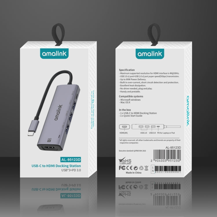 Многофункциональный концентратор amalink 95123D Type-C / USB-C - HDMI + 3 порта USB + PD 3.0