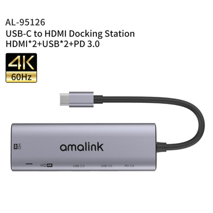 amalink 95126 C tipa / USB-C uz divu HDMI + 2 portu USB + PD 3.0 daudzfunkcionāls centrmezgls