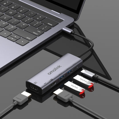 amalink 95126 C tipa / USB-C uz divu HDMI + 2 portu USB + PD 3.0 daudzfunkcionāls centrmezgls