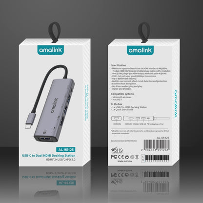 amalink 95126 C tipa / USB-C uz divu HDMI + 2 portu USB + PD 3.0 daudzfunkcionāls centrmezgls