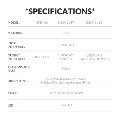 ORICO DESK-4U-BK Многофункциональный настольный концентратор с 4 портами USB 3.0