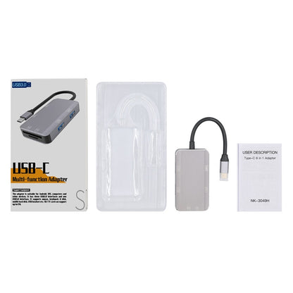 NK-3049H 6 in 1 USB-C / Type-C to TF / SD Card Slot + USB 3.0 + 3 USB 2.0 Female Adapter