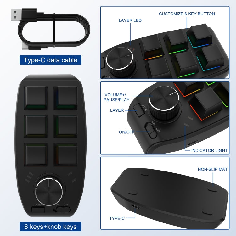 RGB pielāgota mehāniskā tastatūra ar 6 taustiņiem un 1 pogu programmēšanas spēļu tastatūru