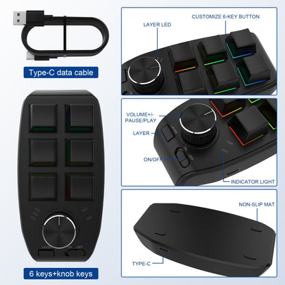 RGB pielāgota mehāniskā tastatūra ar 6 taustiņiem un 1 pogu programmēšanas spēļu tastatūru