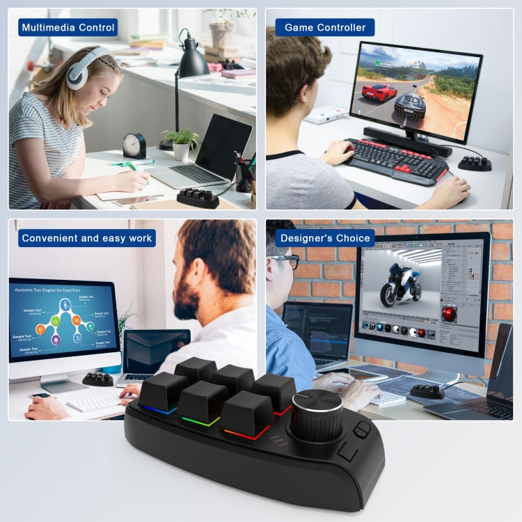 RGB pielāgota mehāniskā tastatūra ar 6 taustiņiem un 1 pogu programmēšanas spēļu tastatūru