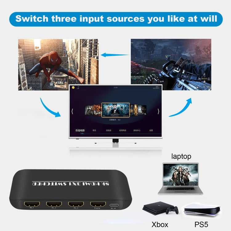 HDMI-коммутатор NK-H31 8K 3 в 1 для Xbox PS4 PS5 Roku UHD TV, монитора, проектора