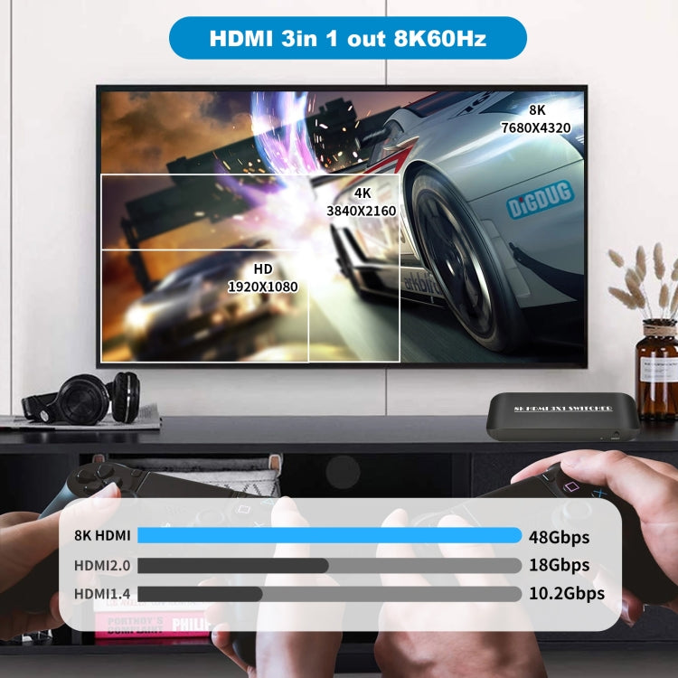 HDMI-коммутатор NK-H31 8K 3 в 1 для Xbox PS4 PS5 Roku UHD TV, монитора, проектора