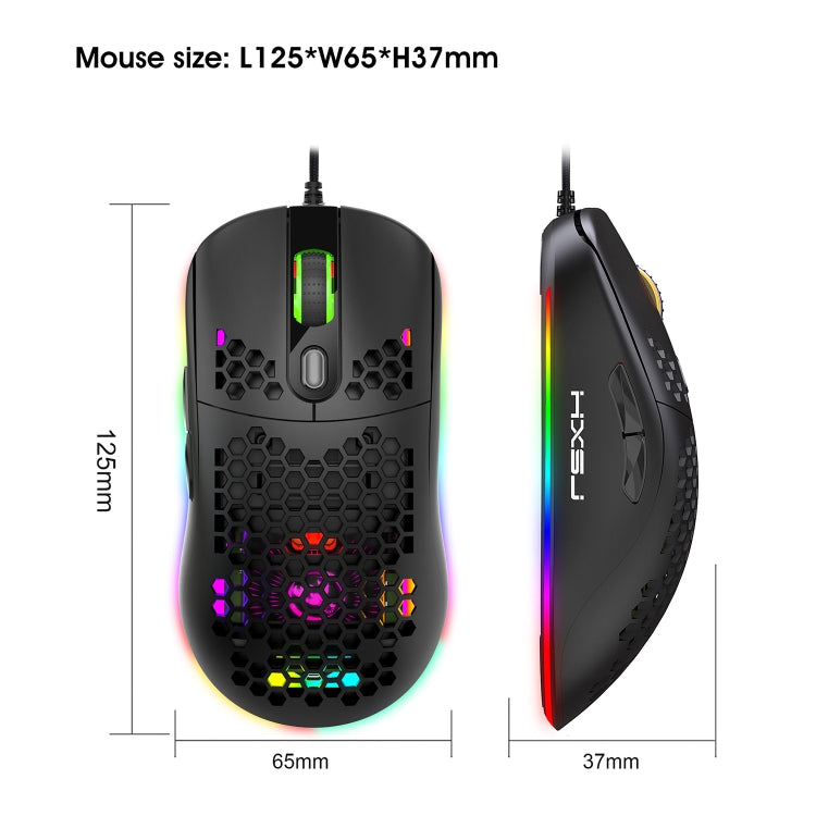 Проводная игровая мышь HXSJ X600 с 6 клавишами, RGB-подсветкой и возможностью программирования макросов
