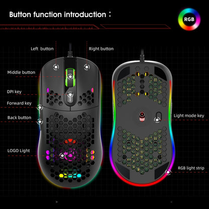 Проводная игровая мышь HXSJ X600 с 6 клавишами, RGB-подсветкой и возможностью программирования макросов