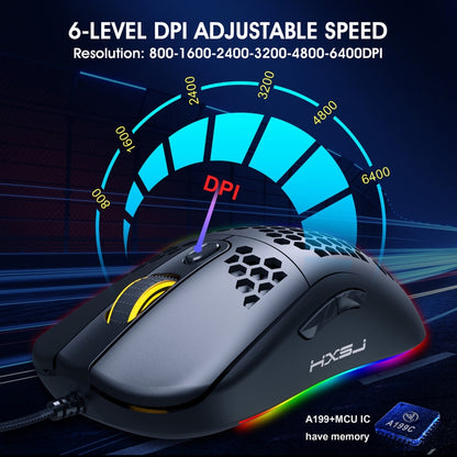 Проводная игровая мышь HXSJ X600 с 6 клавишами, RGB-подсветкой и возможностью программирования макросов