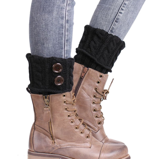 1 Pair Women Short Button Knitted Woolen Leg Warmers