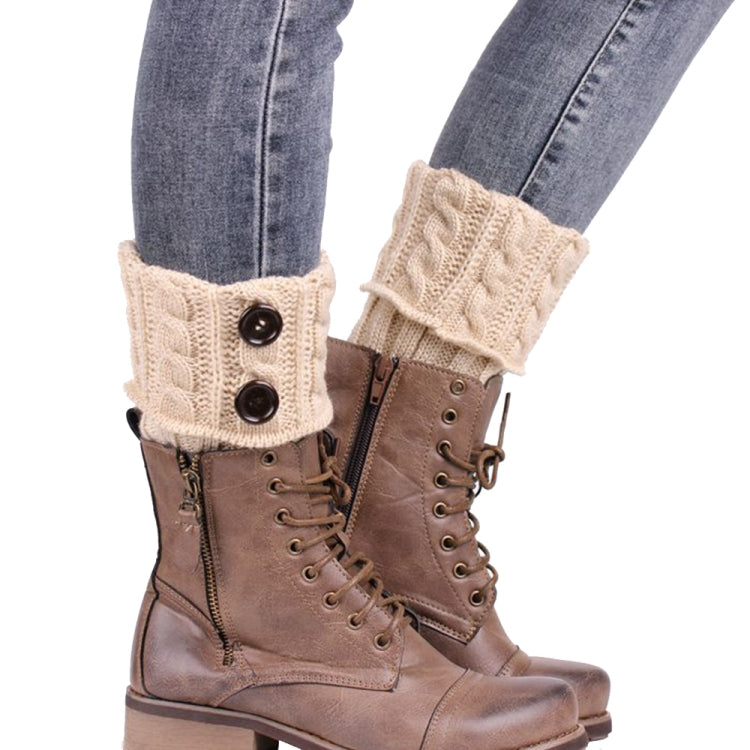 1 Pair Women Short Button Knitted Woolen Leg Warmers