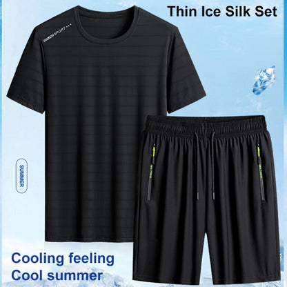 Summer Men T-shirt Short Pants Sports Suit Casual Fitness Two-piece Set