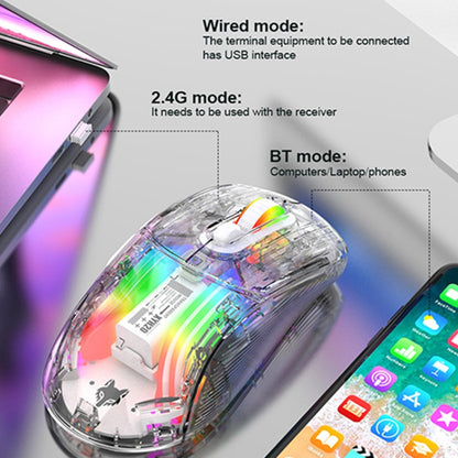 XUNFOX XYH20RGB 2.4G + BT + Wired Transparent 2400DPI RGB Light Gaming Mouse