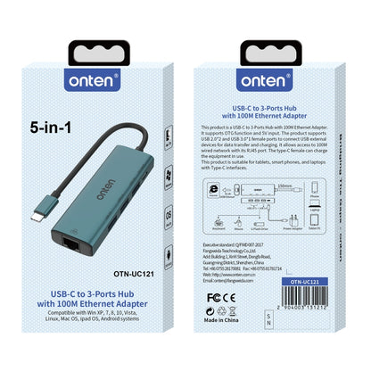 Onten UC121 5 in 1 USB-C / Type-C to USB 3.0 HUB with 5V Input & 100Mbps Network Card