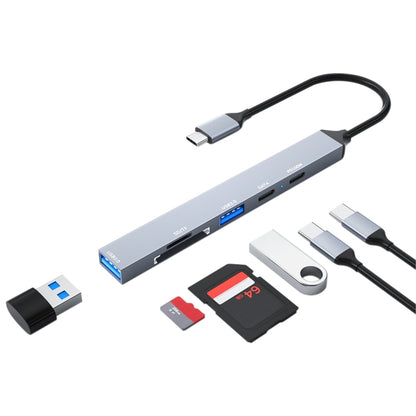 ADS-807 PD100 6 in 1 Type-C to PD100W + USB3.0 + USB2.0 + SD/TF HUB Docking Station