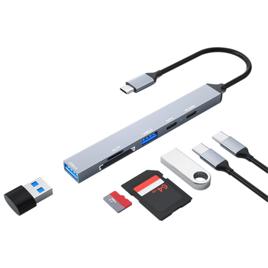 ADS-807 PD100 6 in 1 Type-C to PD100W + USB3.0 + USB2.0 + SD/TF HUB Docking Station