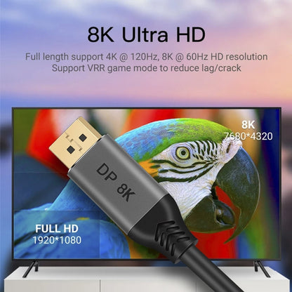 DisplayPort 1.4 vīriešu-vīriešu 8K HDR 60Hz 32.4Gbps savienojuma kabelis