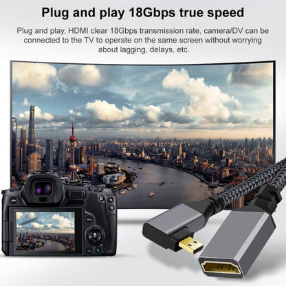 Micro HDMI vīriešu elkonis uz HDMI sieviešu 4K UHD 18Gbps savienojuma kabelis