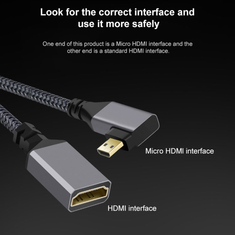 Micro HDMI vīriešu elkonis uz HDMI sieviešu 4K UHD 18Gbps savienojuma kabelis