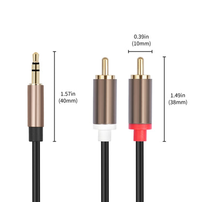 3,5 mm vīriešu un 2 RCA vīriešu audio kabeļa pastiprinātāja savienotājs