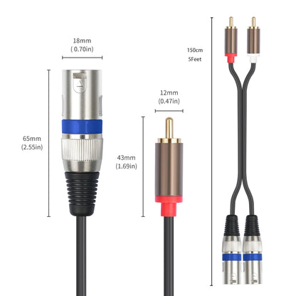 2 RCA vīriešu un 2 XLR 3 kontaktu vīriešu audio kabelis