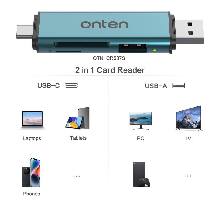Onten OTN-CR537S 5-в-1 Type-C - USB с картридером Micro SD/TF