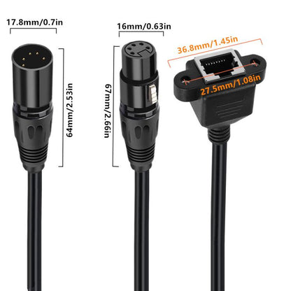 XLR 5 kontaktu vīriešu un RJ45 sieviešu audio kabelis, garums: 30 cm