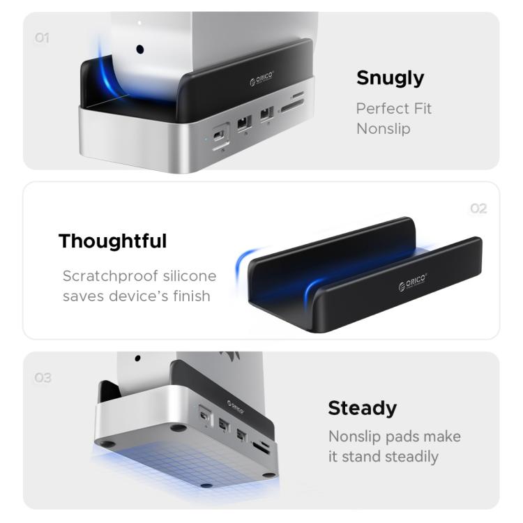 ORICO VS10 Mini Dock — многофункциональный настольный держатель для Mac Mini 2024, без памяти