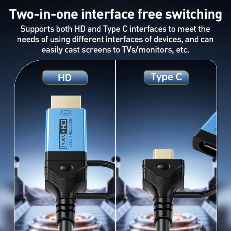 YCE-V292 Кабель-адаптер 2 в 1 Type-C — Type-C и HDMI 2.0