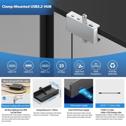HCL-4C-Pro Aluminum Alloy 4-port Type-C3.1 Clamp Hub