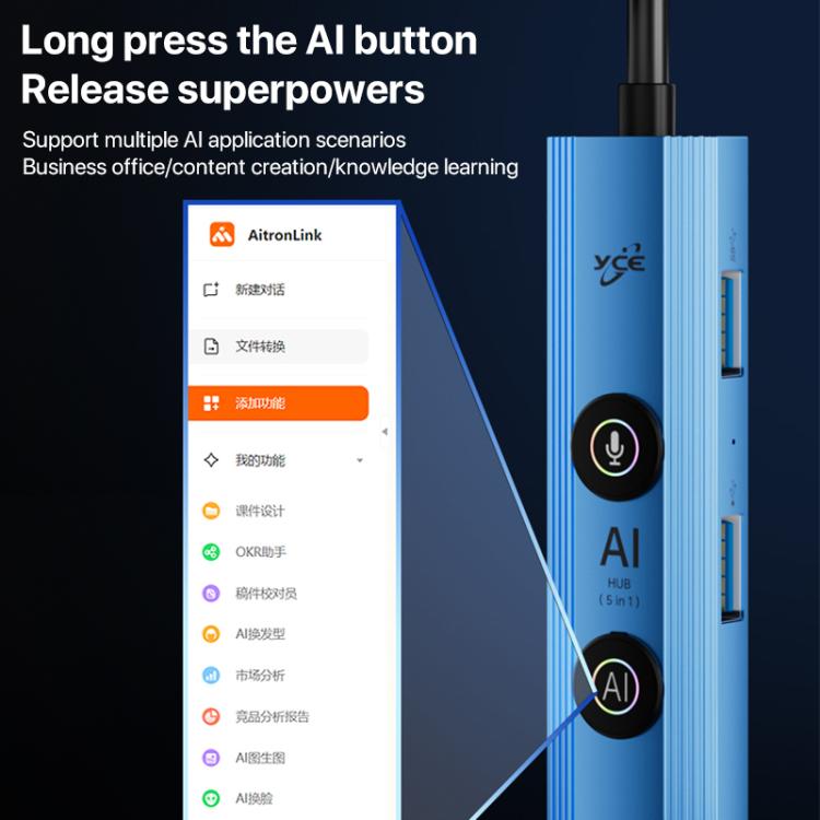 YCE V295A 5 in 1 USB3.0 HUB Adapter AI Docking Station