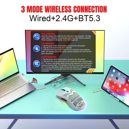 Проводная мышь HXSJ T66 с тремя режимами работы, 2.4G BT5.3, беспроводная, RGB, перезаряжаемая