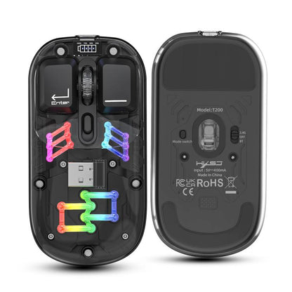 Беспроводная мышь HXSJ T200 Dual Modes 2.4G BT5.0 с прозрачной RGB-подсветкой