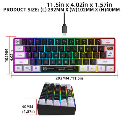 HXSJ V700WB Wired RGB Backlit Membrane Keyboard 61 Key Caps, Cable Length: 1.7m