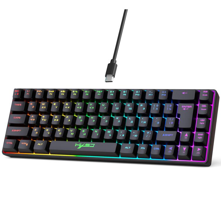 Проводная механическая клавиатура HXSJ V200 с RGB-подсветкой, русская версия, 68 клавиш, длина кабеля: 1,7 м