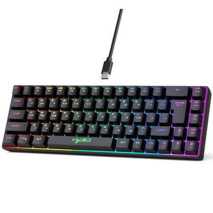 Проводная механическая клавиатура HXSJ V200 с RGB-подсветкой, русская версия, 68 клавиш, длина кабеля: 1,7 м