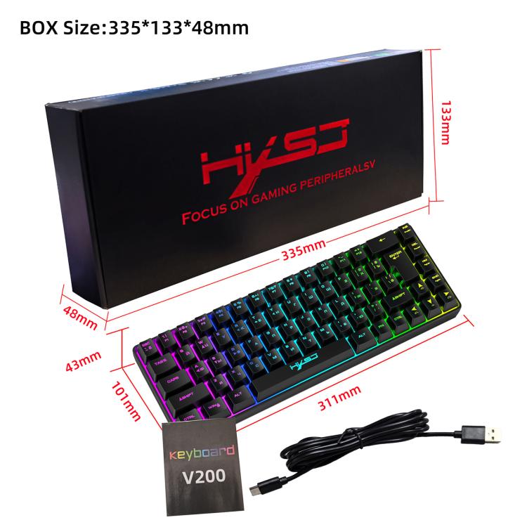 Проводная механическая клавиатура HXSJ V200 с RGB-подсветкой, русская версия, 68 клавиш, длина кабеля: 1,7 м