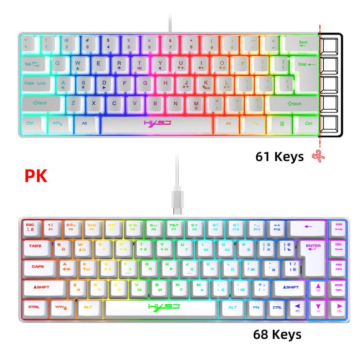 Проводная механическая клавиатура HXSJ V200 с RGB-подсветкой, русская версия, 68 клавиш, длина кабеля: 1,7 м