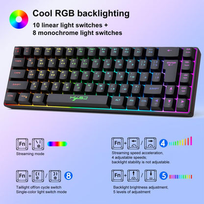 Проводная механическая клавиатура HXSJ V200 с RGB-подсветкой, русская версия, 68 клавиш, длина кабеля: 1,7 м