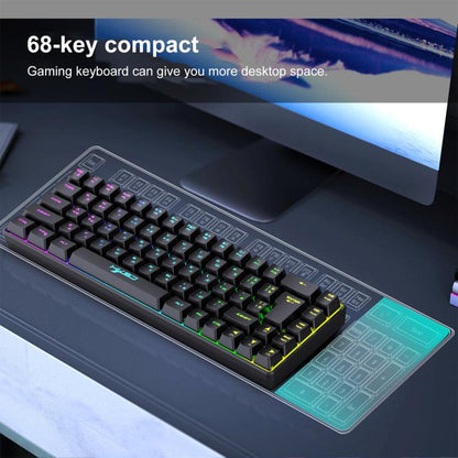 Проводная механическая клавиатура HXSJ V200 с RGB-подсветкой, русская версия, 68 клавиш, длина кабеля: 1,7 м