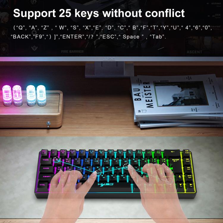 Проводная механическая клавиатура HXSJ V200 с RGB-подсветкой, русская версия, 68 клавиш, длина кабеля: 1,7 м