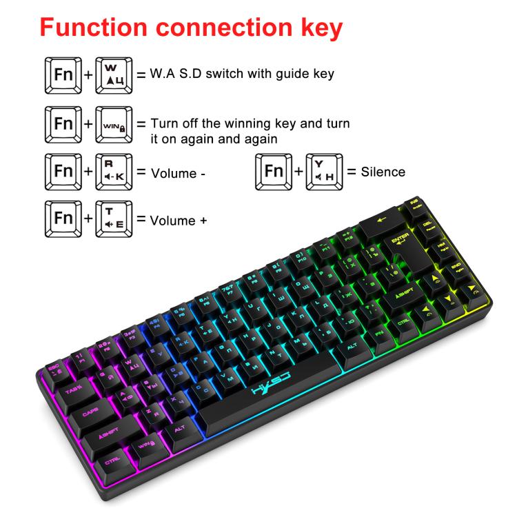Проводная механическая клавиатура HXSJ V200 с RGB-подсветкой, русская версия, 68 клавиш, длина кабеля: 1,7 м